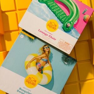 NEW Sun Squad yellow Bungalow swim tube & pink lounge chair for swimming pool